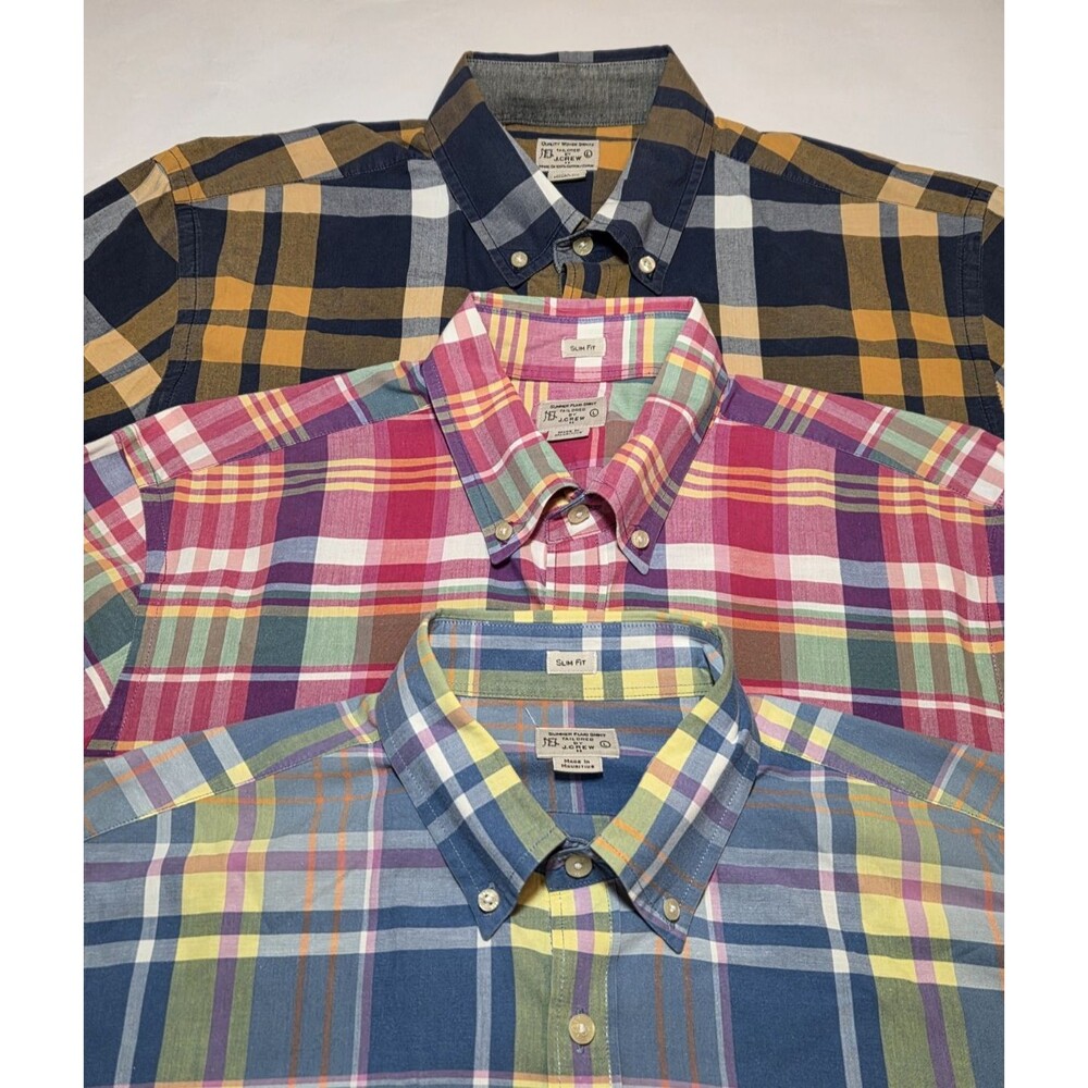 (Lot of 3) J. Crew Lg Cotton Long Sleeve Plaid Button Down Shirt Slim & Classic